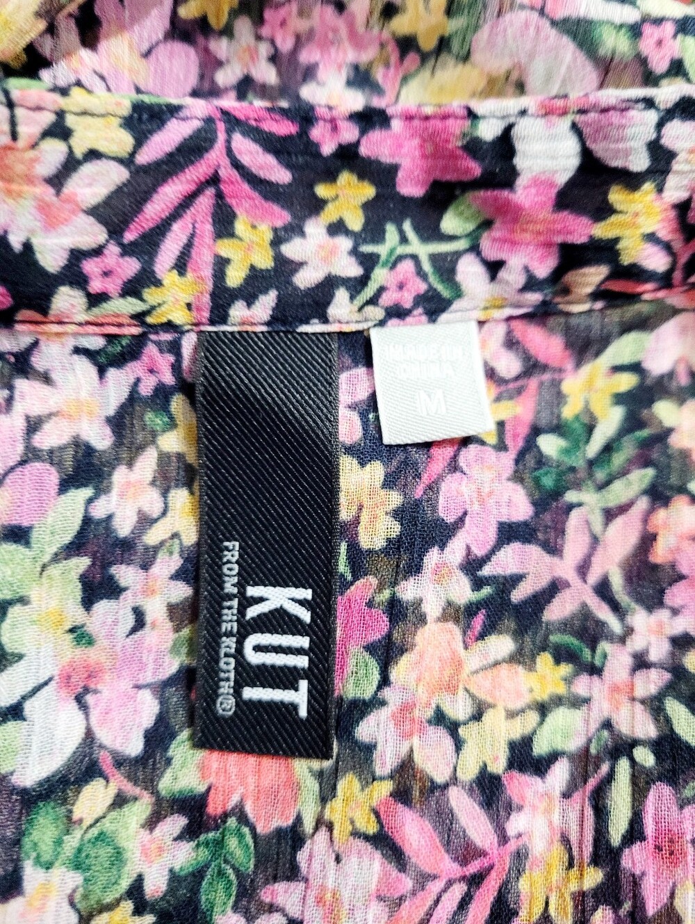 Kut From The Kloth Women's Medium Floral Sheer Button Front Long Sleeve Blouse - Picture 6 of 13